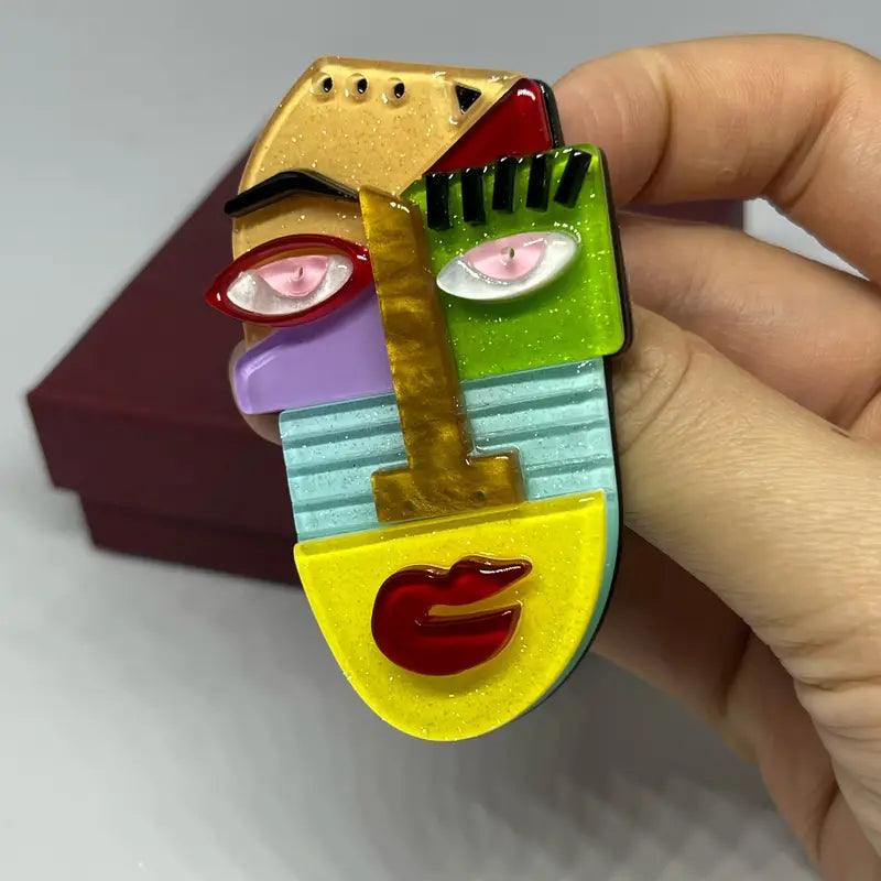 Abstract Face Cubism Handmade Acrylic Brooch Handheld