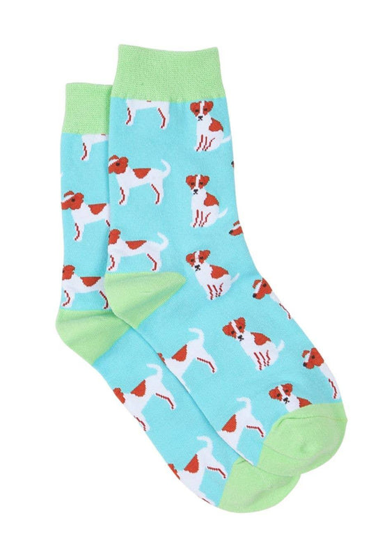 Blue Green Men's Jack Russell Print Bamboo Socks