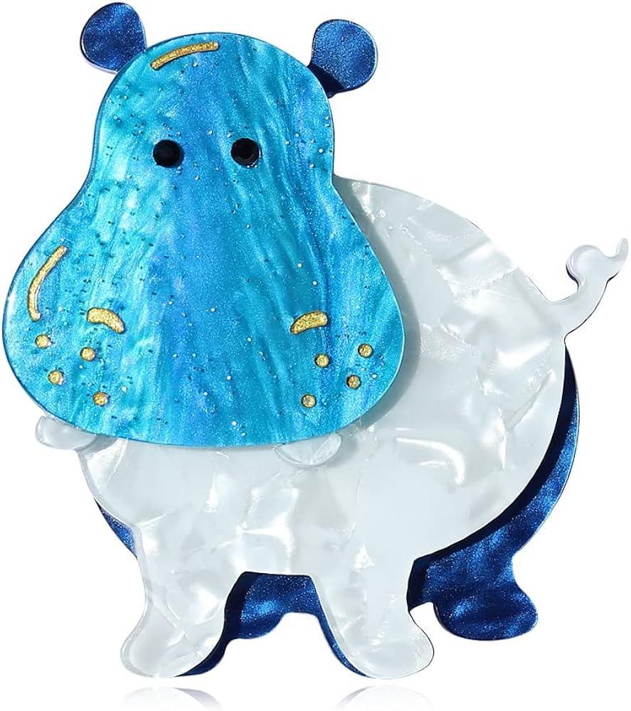 Blue Hippo Acrylic Brooch Front