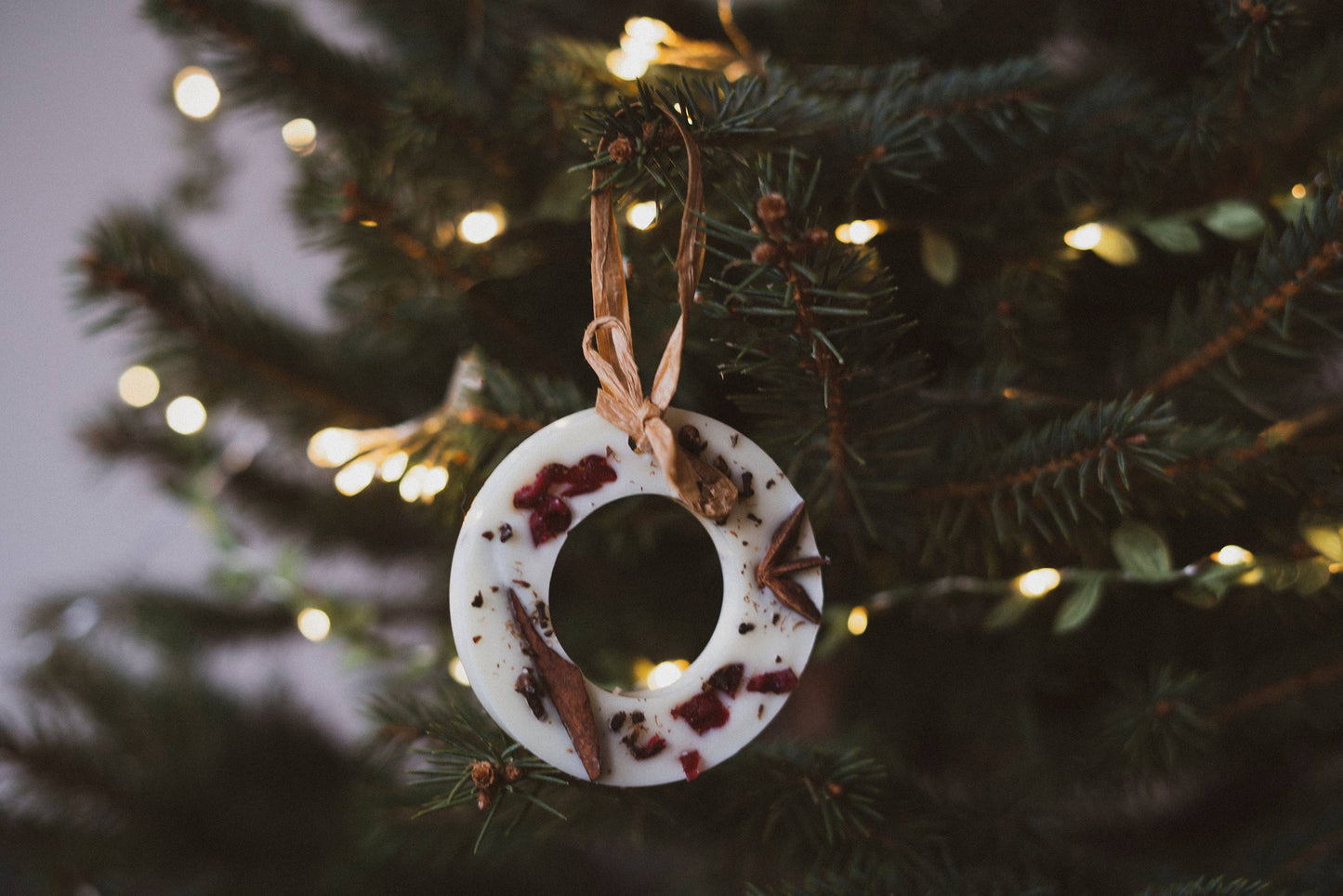 Christmas Wreath Decoration with Cranberries, Star Anise, Cinnamon