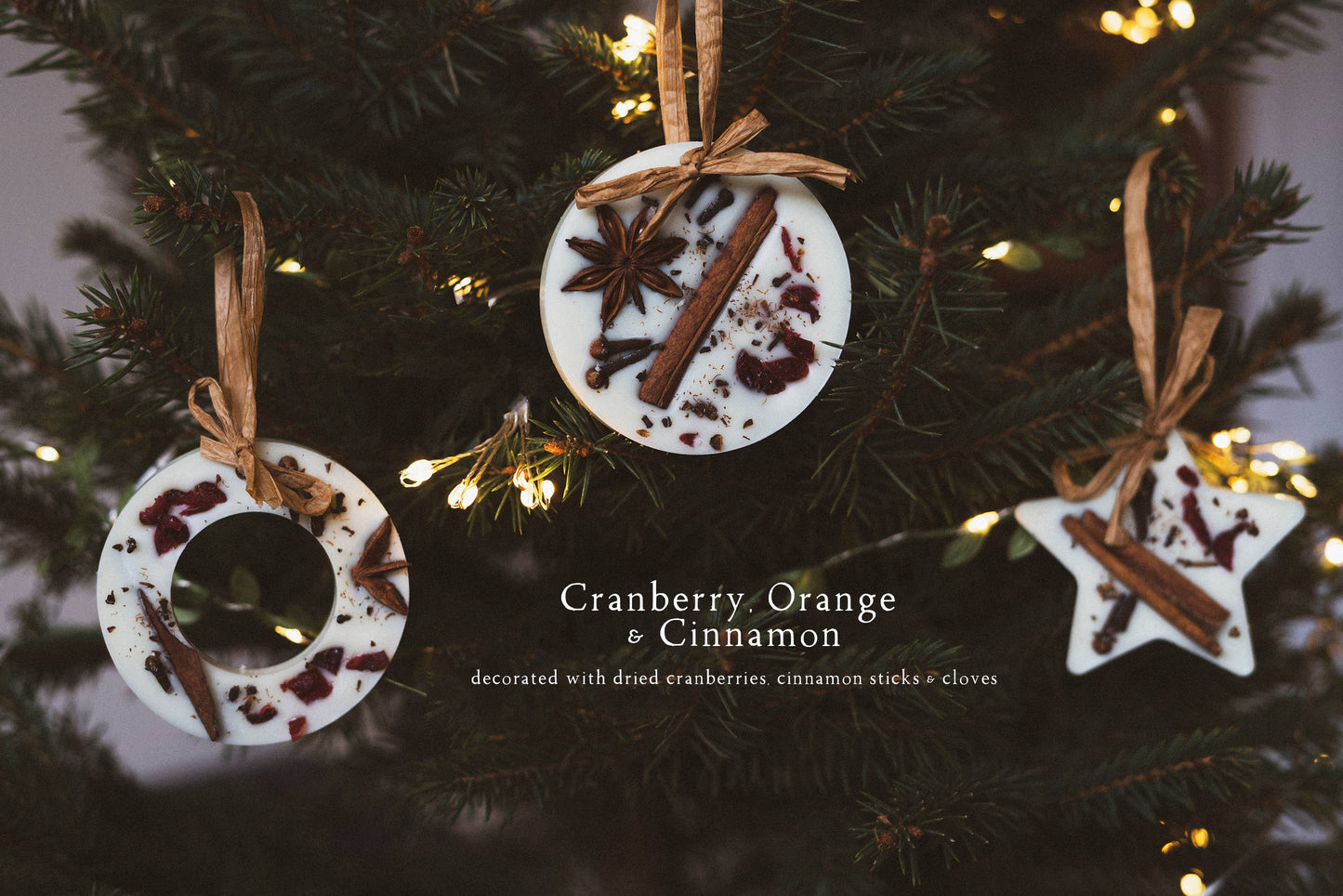Christmas Tree Decorations: Cranberry Orange and Cinnamon Wax Melts - 3 Pack