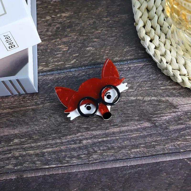 Fox Wearing Glasses Handmade Acrylic Brooch