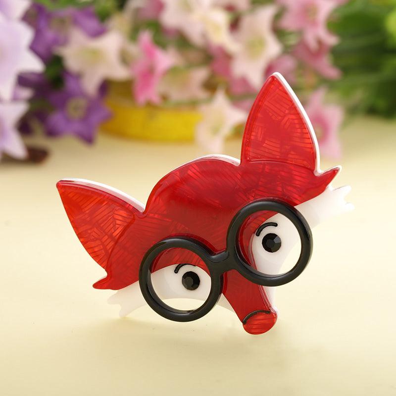 Fox Wearing Glasses Handmade Acrylic Brooch