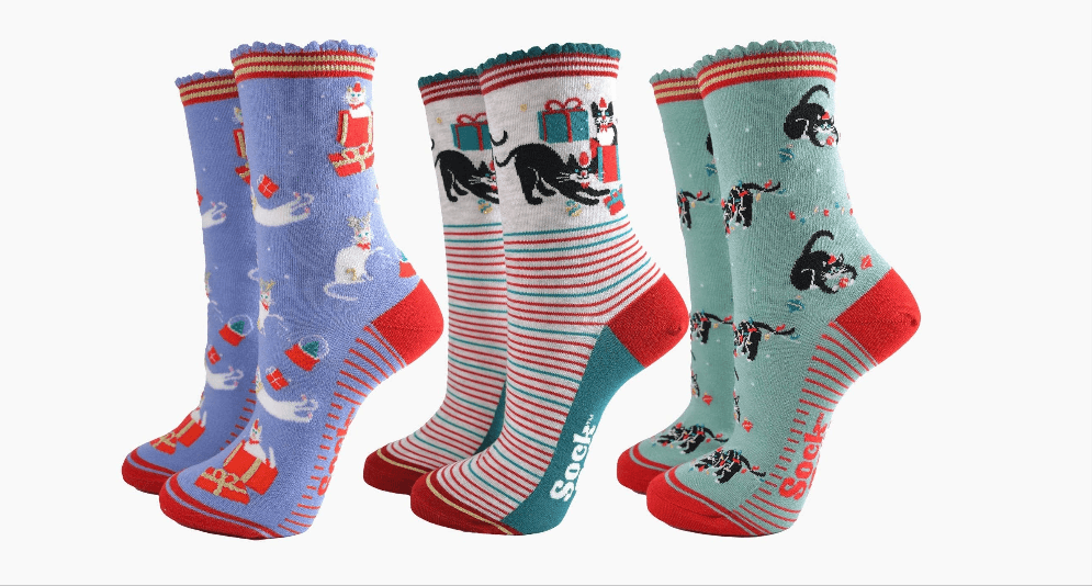 Women's Festive Cats Bamboo Socks Gift Box Set