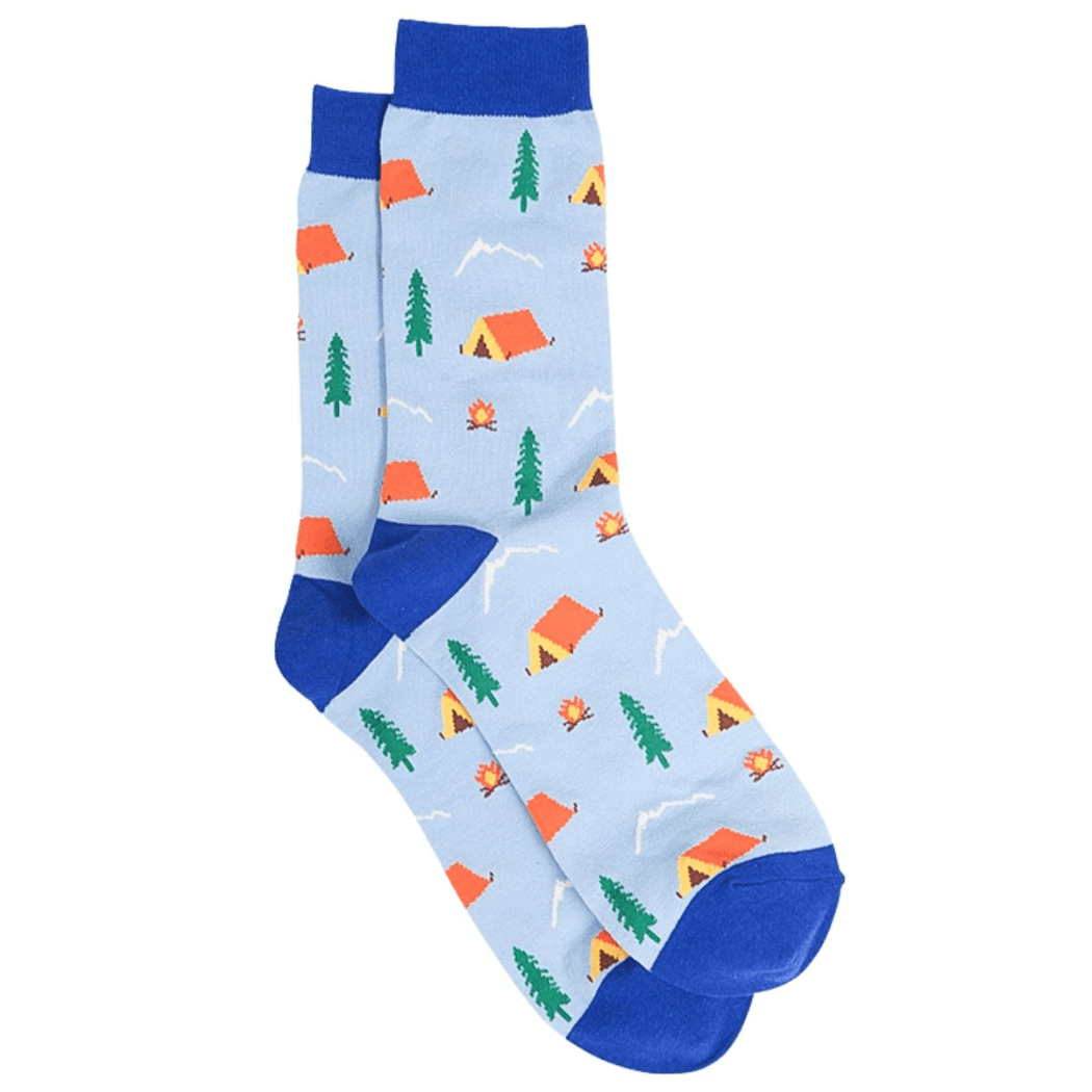 Light Blue Men's Campsite Scene Bamboo Socks