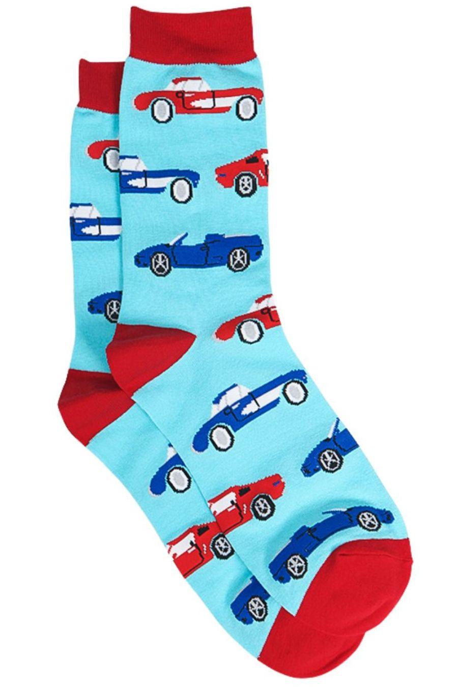 Men's Sports Cars Bamboo Socks in Blue and Red 