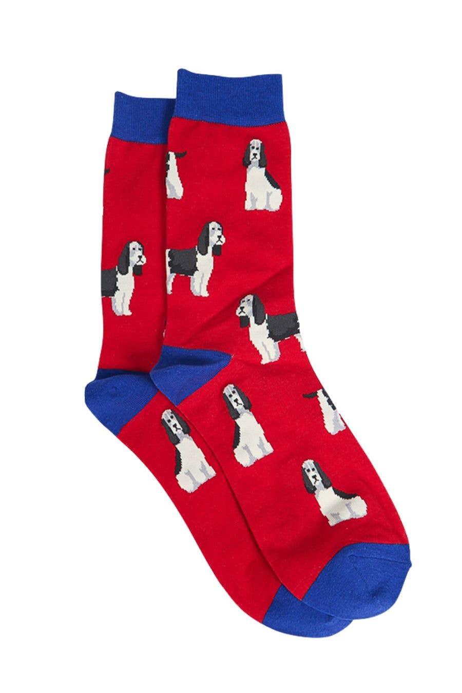 Men's Cocker Spaniel Red and Blue Bamboo Socks 