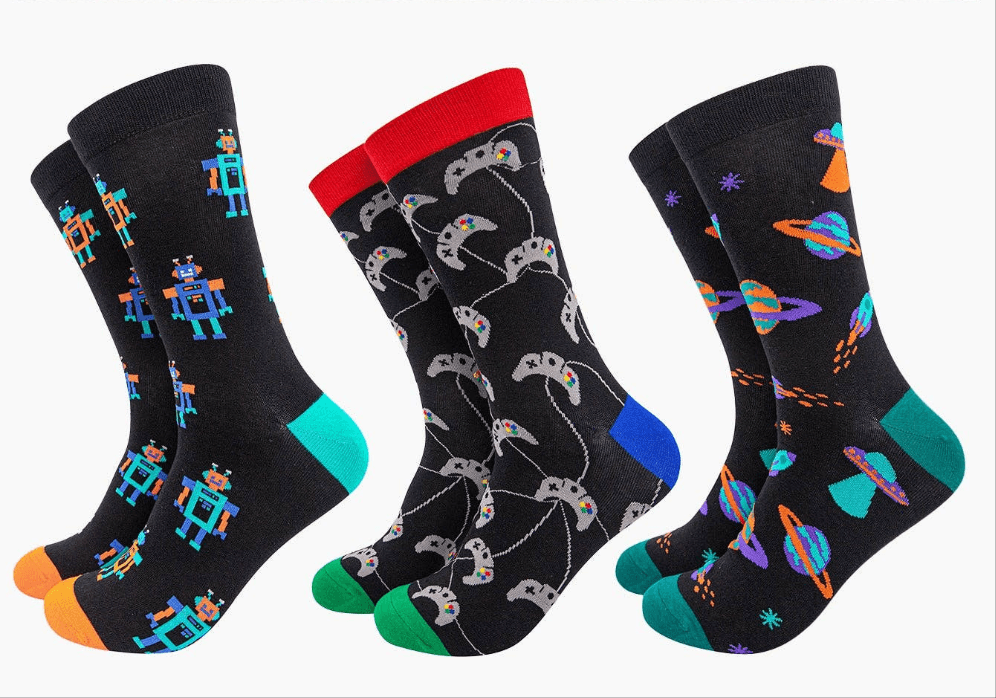 Men's Robot Gamer Space UFO Bamboo Socks 3 pairs of socks set