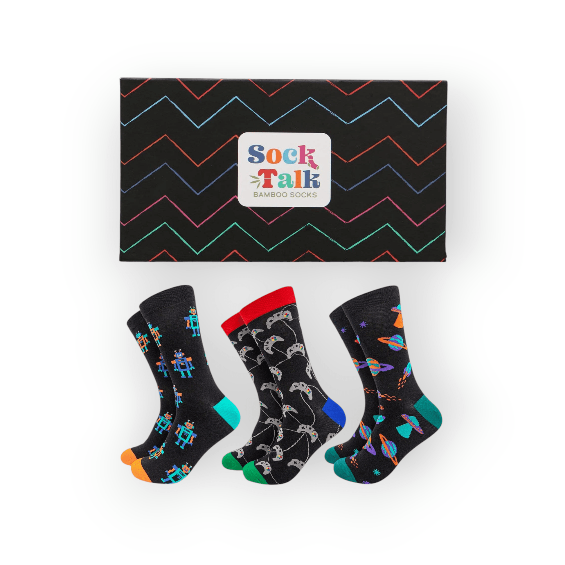 Men's Robot Gamer Space UFO Bamboo Socks  Gift Set Box
