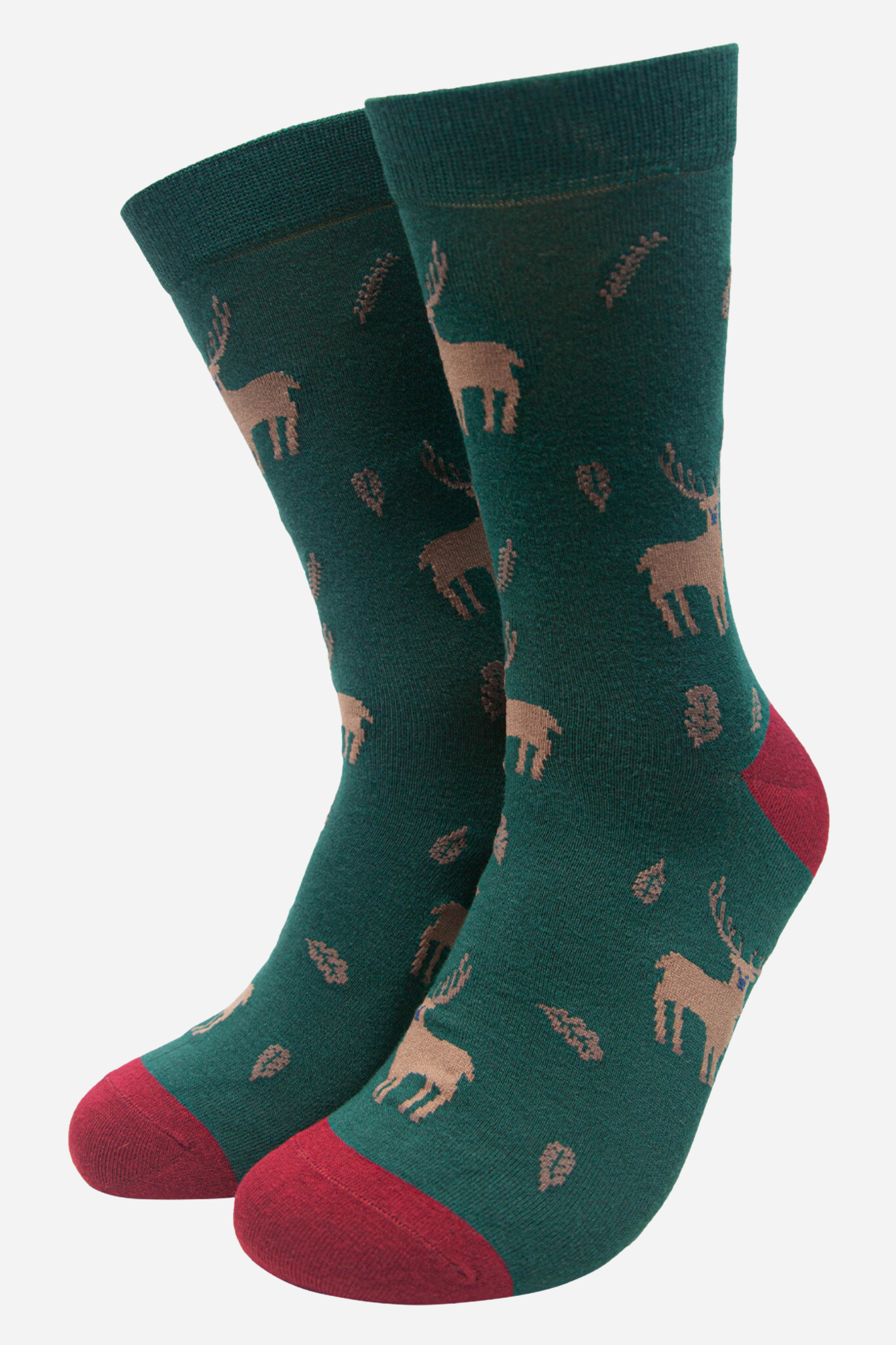 Men's Stag Print Green Bamboo Socks