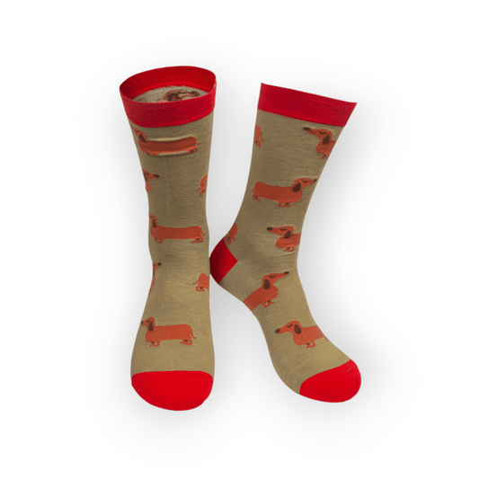 Men's Dachshund Sausage Dog Brown and Red Bamboo Socks