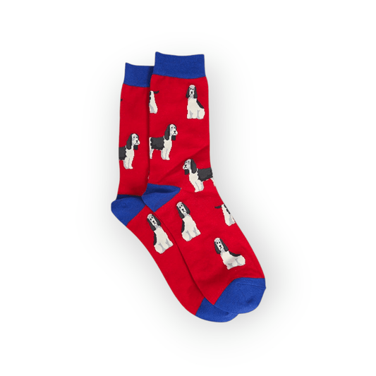 Men's Cocker Spaniel Dog Red and Navy Bamboo Socks