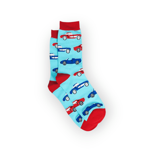 Men's Sports Cars Print Blue and Red Bamboo Socks