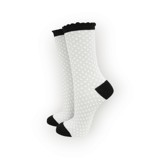 Women's Cotton Glitter Socks Polka Dot Spots in Grey & Black