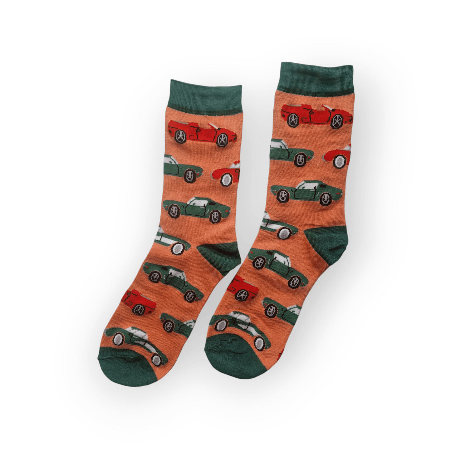 Men's Sports Cars Bamboo Novelty Socks Orange and Green