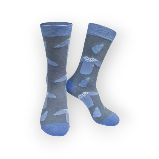 Men's Christmas Jumper Grey and Blue Bamboo Socks