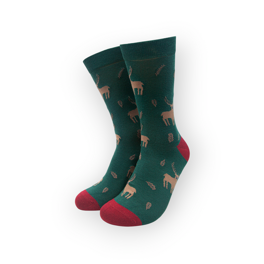 Men's Stag Print Green Bamboo Socks