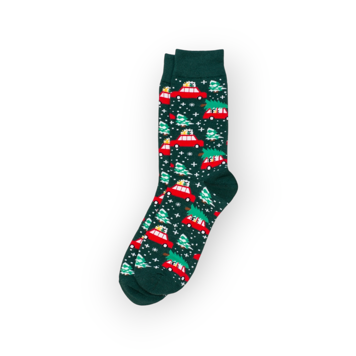 Unisex Christmas Cars Green Cotton Socks