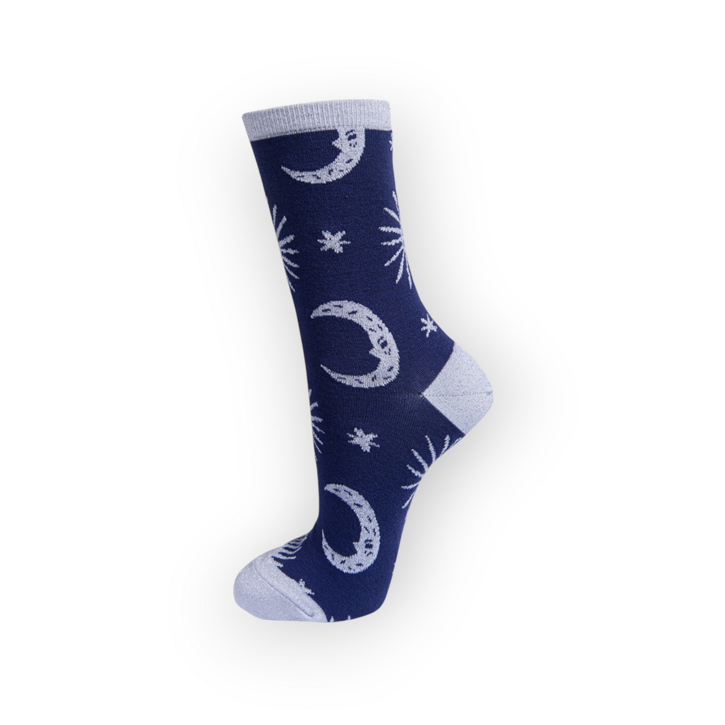 Women's Silver Celestial Stars and Moon Bamboo Glitter Socks