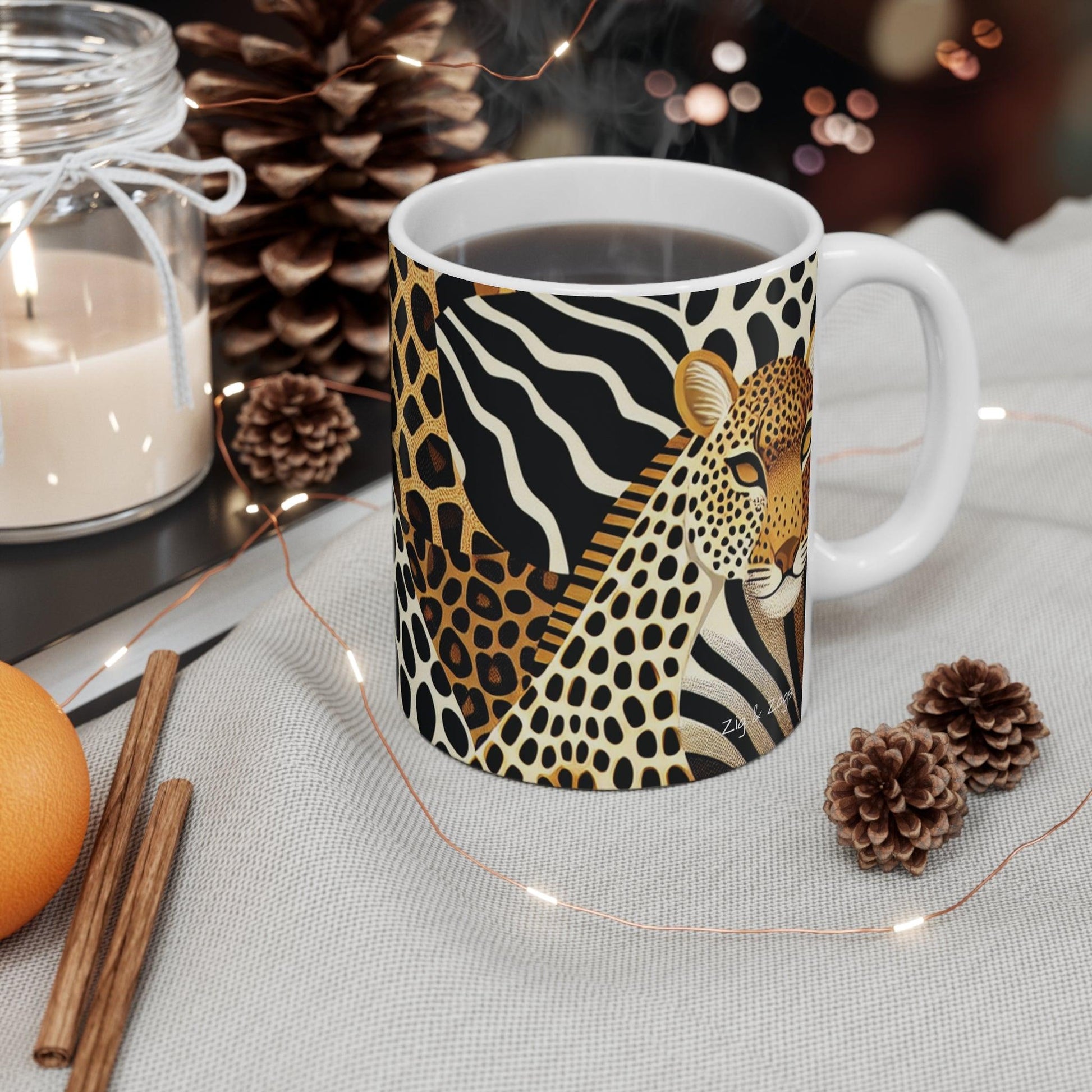 Safari Print Ceramic Mug Christmas Background