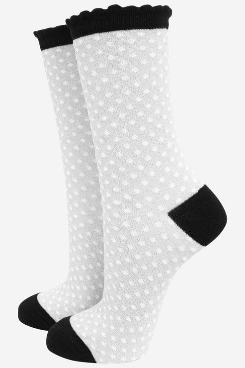 Women's Cotton Glitter Socks Polka Dot Spots in Grey & Black