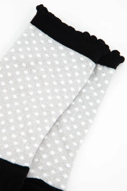 Women's Cotton Glitter Socks Polka Dot Spots in Grey & Black