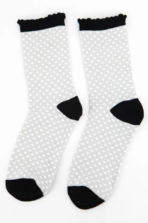 Women's Cotton Glitter Socks Polka Dot Spots in Grey & Black