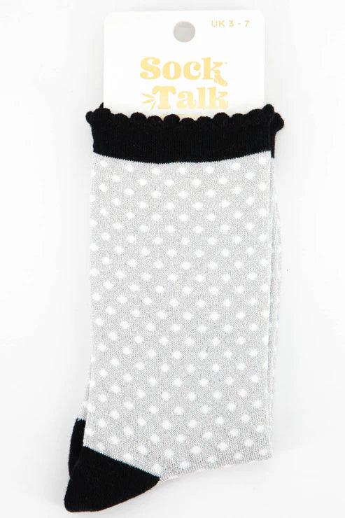 Women's Cotton Glitter Socks Polka Dot Spots in Grey & Black