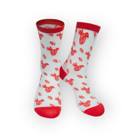 Women's Christmas Scandinavian Bird Print Bamboo Socks