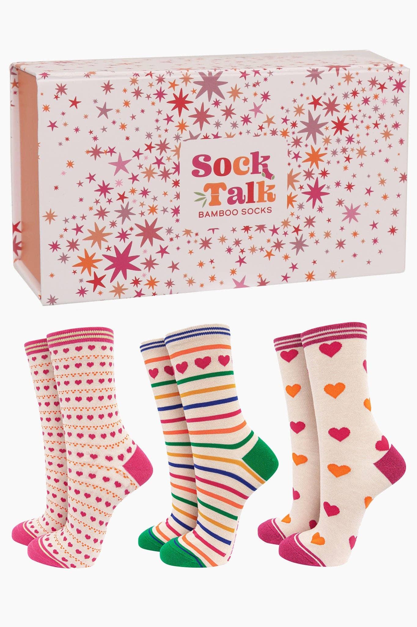 Women's Hearts, Dots and Stripe Bamboo Socks Gift Box
