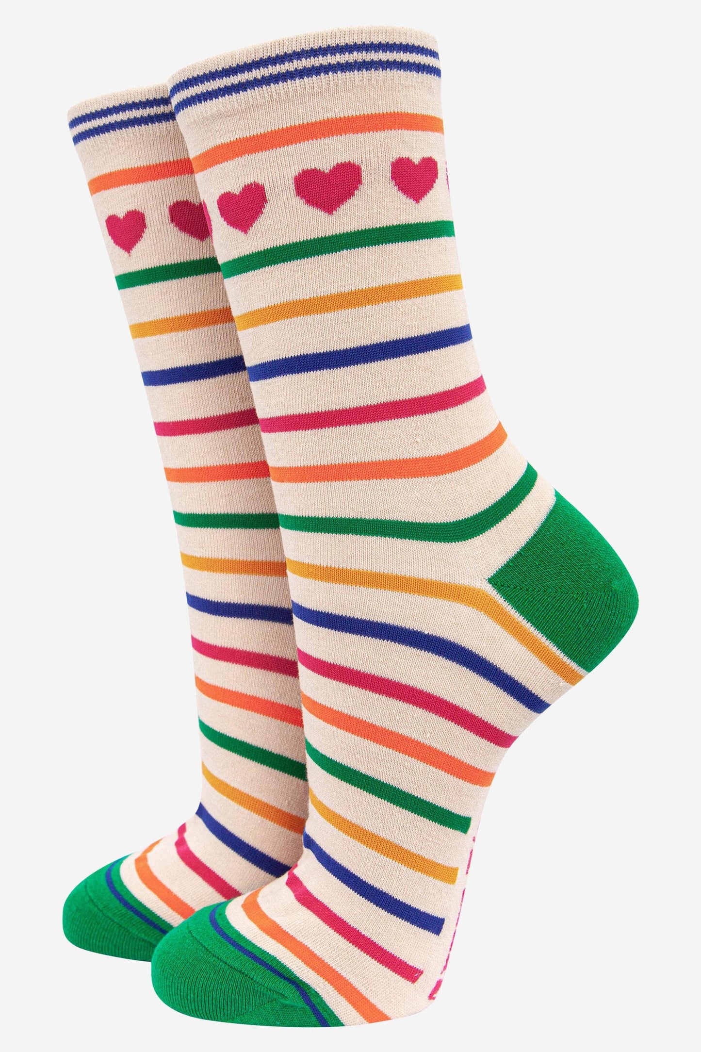 Women's Hearts and Stripes Bamboo Socks