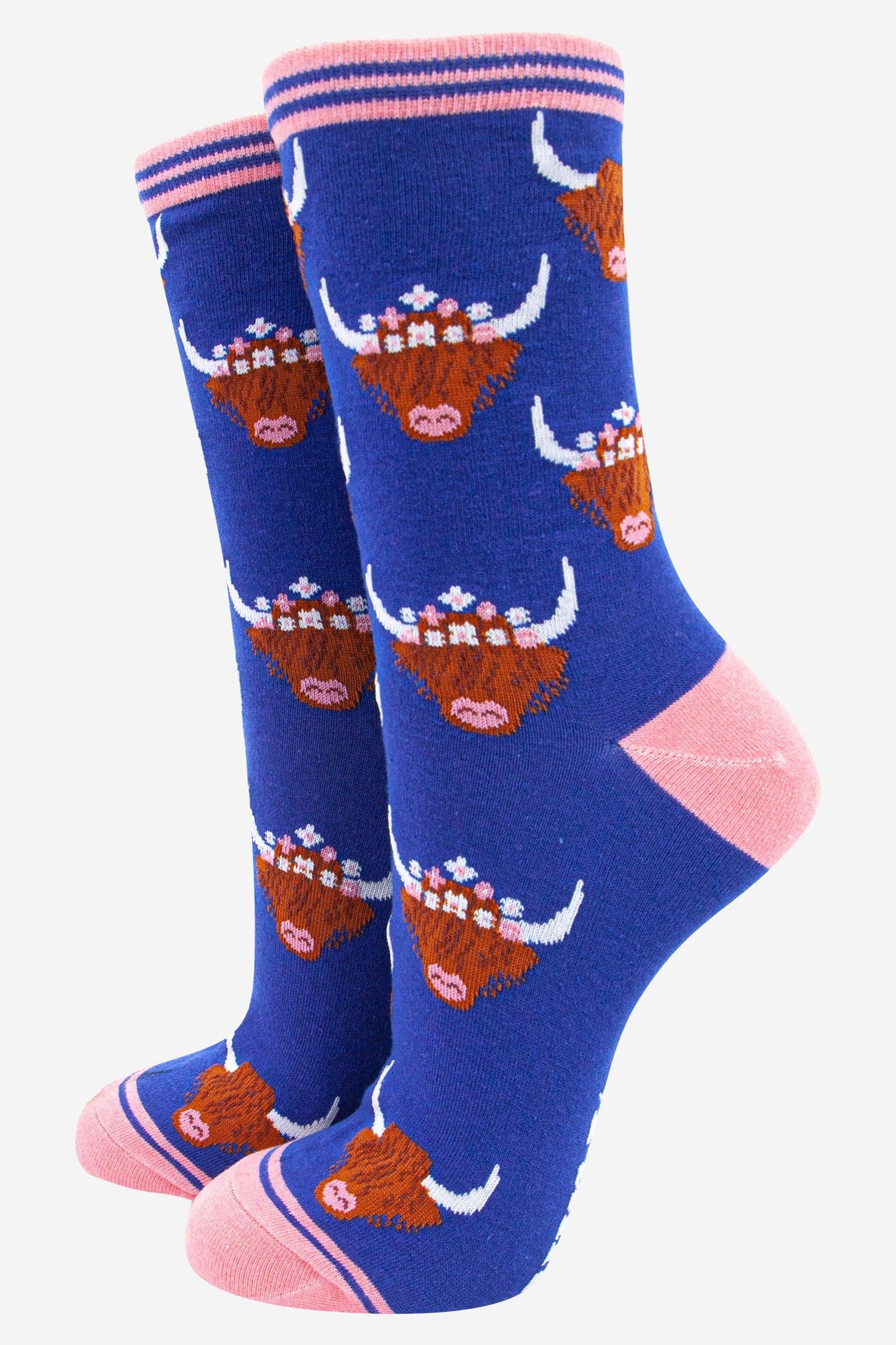 Women's Highland Cow Bamboo Socks Blue