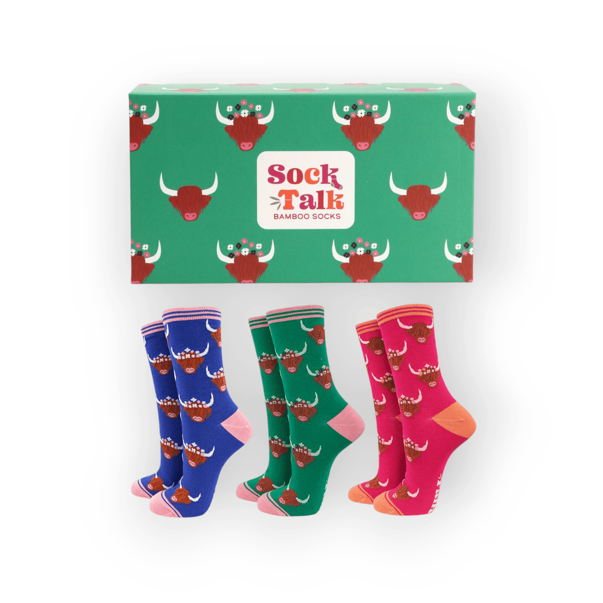 Women's Highland Cow Bamboo Socks Gift Set Box