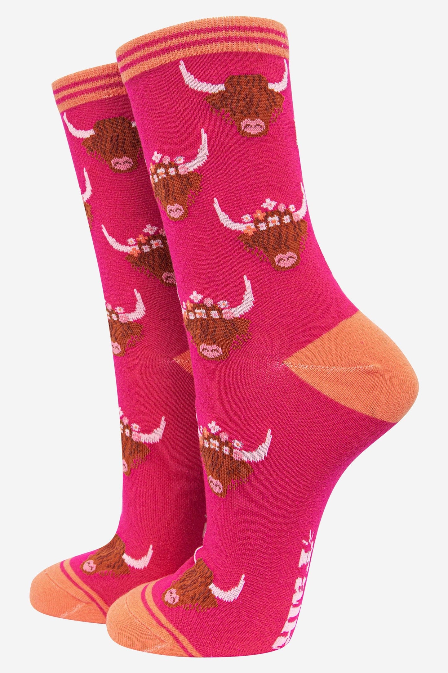 Women's Highland Cow Bamboo Socks Red