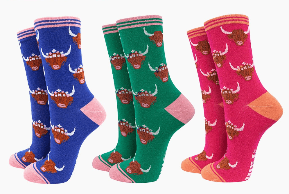Women's Highland Cow Bamboo Socks 3 pairs