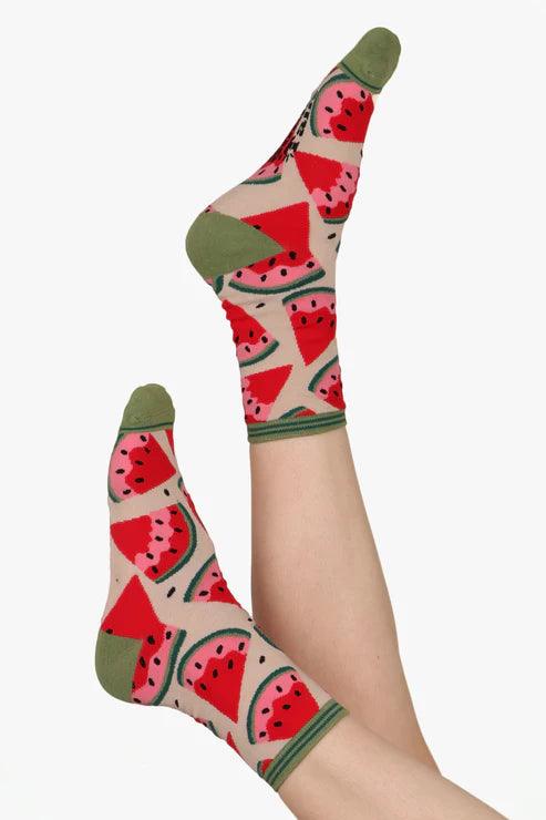Women's Watermelon Slices Bamboo Socks Feet Up