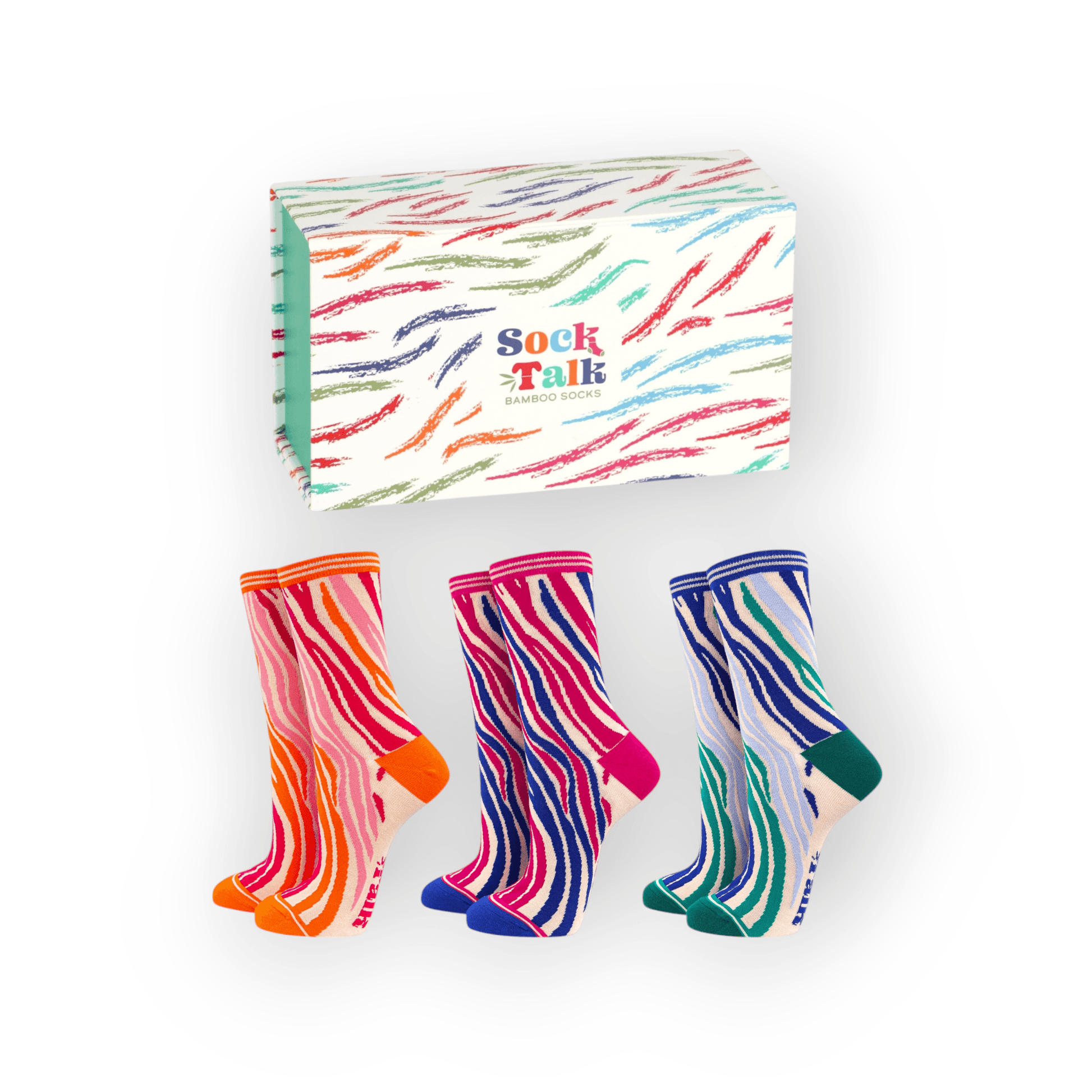 Women's Zebra Print Bamboo Socks Gift Box Set with 3 pairs of socks in different colours
