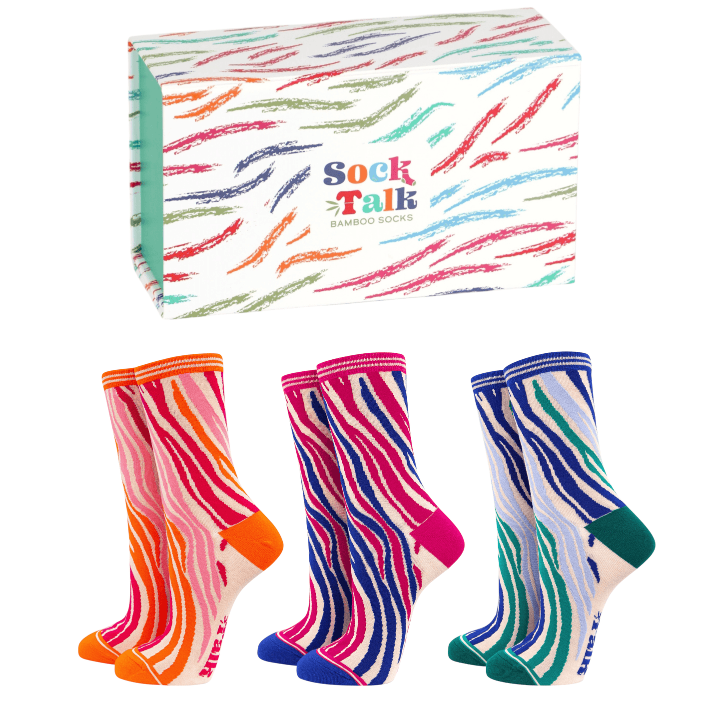Women's zebra print bamboo socks gift box set with  pairs of socks