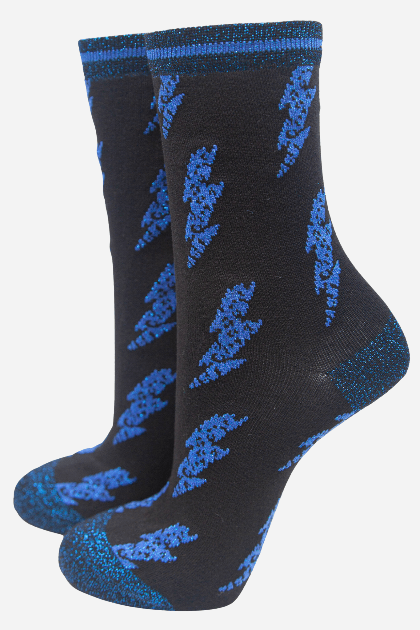 Zig Zags Gift Box Thunder and Lightning Bamboo and Glitter Socks Blue