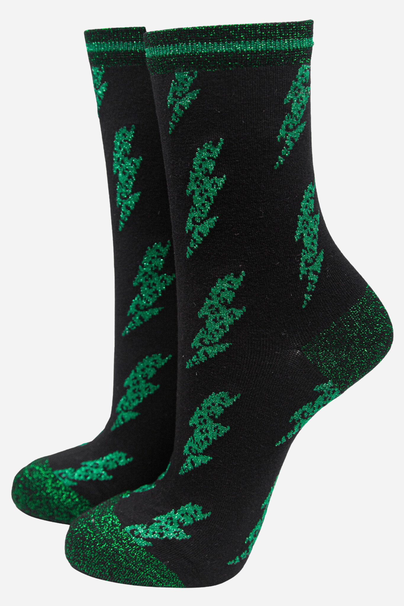 Zig Zags Gift Box Thunder and Lightning Bamboo and Glitter Socks Green