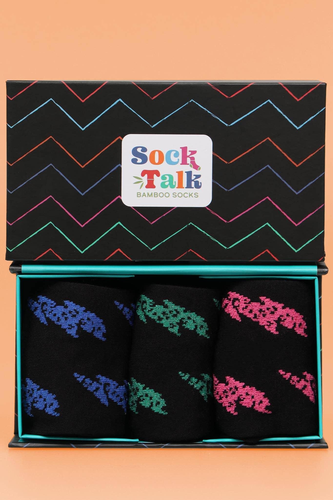 Zig Zags Gift Box Thunder and Lightning Bamboo and Glitter Socks Set of 3