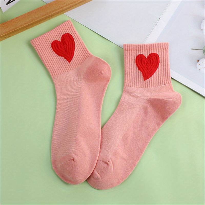 Women's Hearts Embroidery Cotton Blend Socks 5 Pairs Set