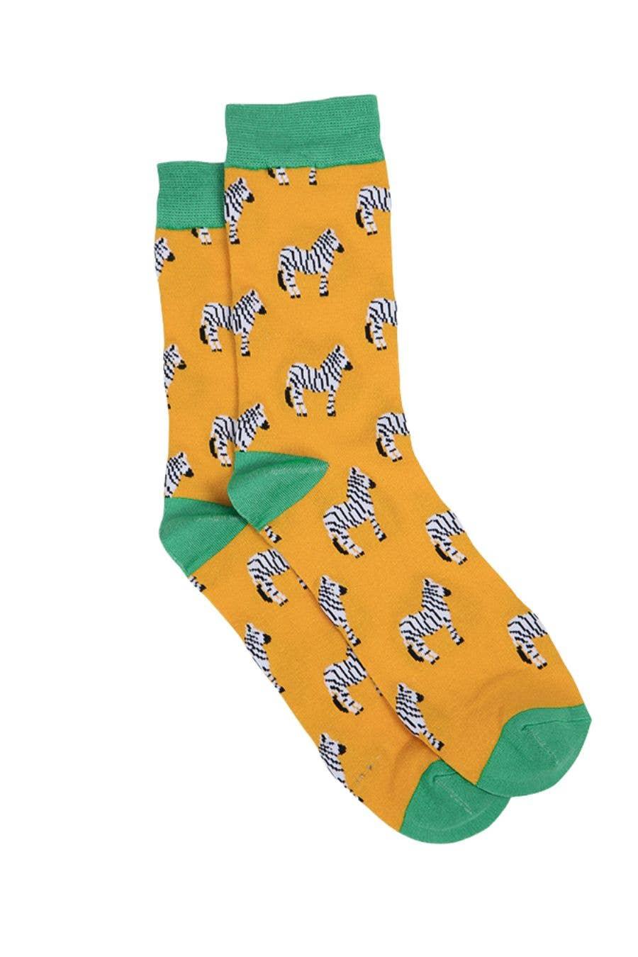 Eco‑friendly bamboo socks in zebra design displayed on white background