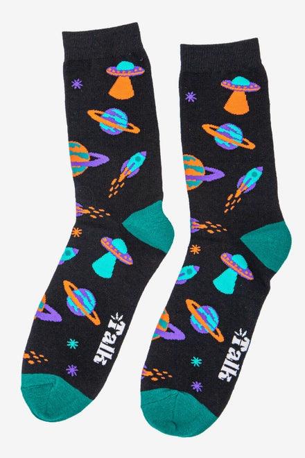 Men's Retro Space Invasion UFO Print Bamboo Socks