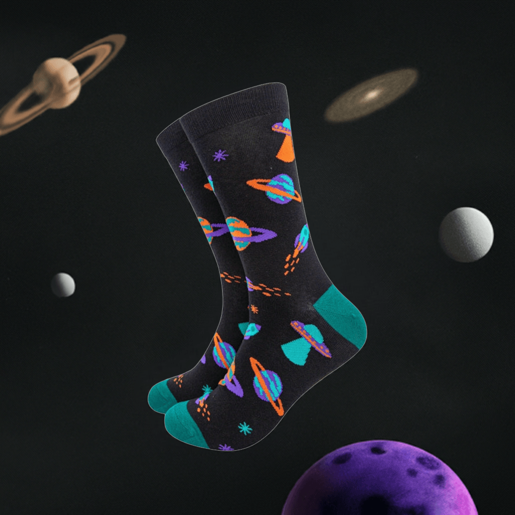 Men's Retro Space Invasion UFO Print Bamboo Socks