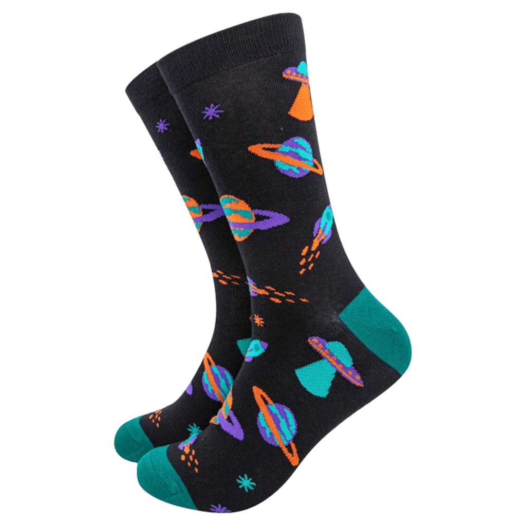 Men's Retro Space Invasion UFO Print Bamboo Socks