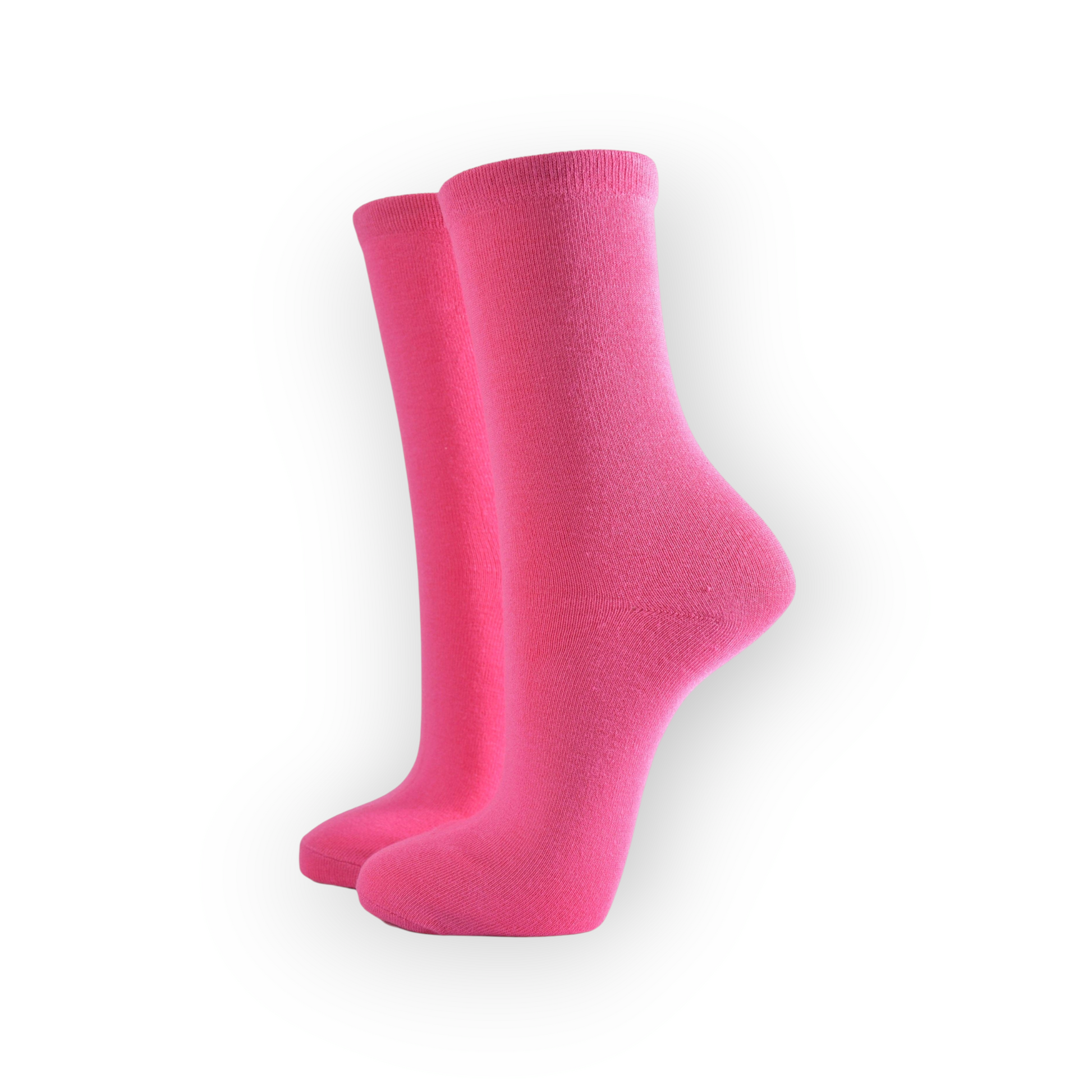 A pair of hot pink bamboo socks for women displayed against a white background.