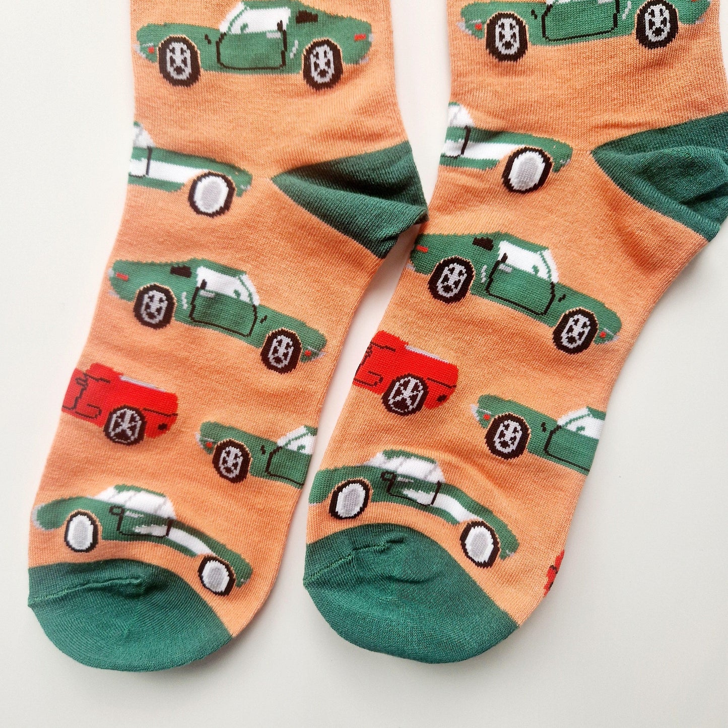 Men's Sports Cars Bamboo Novelty Socks Orange and Green