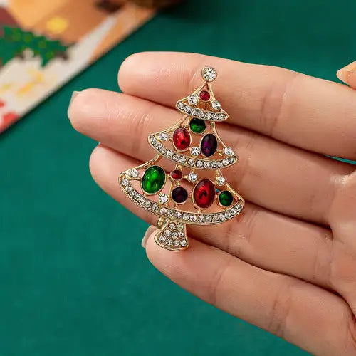 Rhinestone and Enamel Christmas Tree Brooch