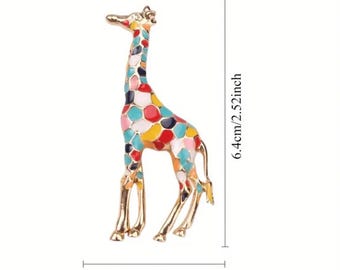 Colorful Enamel Giraffe Brooch Pin | Gold-Tone Animal Jewelry
